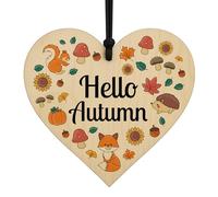 Red Ocean Autumn Home Decor Hello Autumn Wooden Plaque Hanging Decorations For Thanksgiving Printed Leaves and Pumpkins Autumnial Decor For House