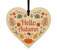 Red Ocean Autumn House Decor- Hello Autumn Wooden Heart Sign, Pumpkins, Maple Accessories for Thanksgiving, Seasonal Home Decor Autuminal Decorations
