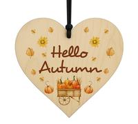 Red Ocean Autumnal Decorations Hello Autumn Wooden Hanging Heart Plaque Fall Decor For Thanksgiving Seasonal Decor For Friends Family