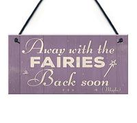 RED OCEAN Away With The Fairies Novelty Hanging Shabby Chic Plaque Novelty Fairy Garden Sign Friendship Gift