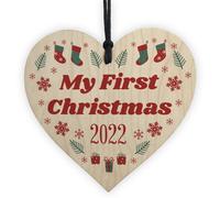 Red Ocean Baby Son Daughter's First Christmas 2022 Wooden Bauble Tree Decoration Gifts For Child