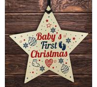 Red Ocean Babys First Christmas Gift Wooden Star Tree Bauble 1St Xmas Ornament Decoration