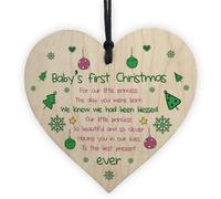 Red Ocean Baby's First Christmas Wooden Heart Bauble Tree Decoration Gift For Daughter Baby Child