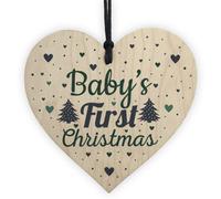 Red Ocean Babys My First Christmas Tree Bauble Decoration Wooden Heart 1St Xmas Gift Present