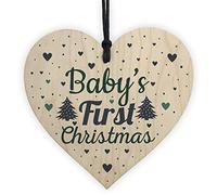 RED OCEAN Babys My First Christmas Tree Bauble Decoration Wooden Heart 1st Xmas Gift Present