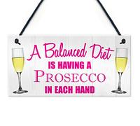 RED OCEAN Balanced Diet Prosecco Hanging Plaque Home Bar Kitchen Shed Alchohol Sign
