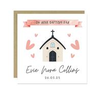 RED OCEAN Baptism Card, On Your Baptism Day Card For Daughter Goddaughter Personalised Christening Card Name And Date Card For Baptism Keepsake Cute Church Card