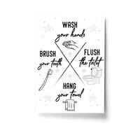 RED OCEAN Bathroom Rules Sign For Toilet Loo Bathroom Wall Art Bathroom Accessories Home Gift (A4 Print Only - Wash Flush Hang Brush White)