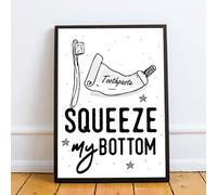 RED OCEAN Bathroom Rules Sign For Toilet Loo Bathroom Wall Art Bathroom Accessories Home Gift (A4 Print with Black Frame - Squeeze My Bottom White)