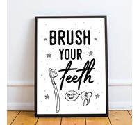 RED OCEAN Bathroom Rules Sign For Toilet Loo Wall Art Bathroom Accessories Home Gift (A4 Print with Black Frame - Brush Your Teeth)