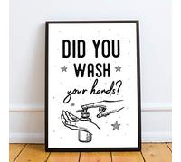 RED OCEAN Bathroom Rules Sign For Toilet Loo Wall Art Bathroom Accessories Home Gift (A4 Print with Black Frame - Did You Wash Your Hands)