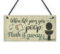 Red Ocean Bathroom Sign Shabby Chic Funny Poop Toilet Loo Door Sign Home Decor Plaque Gift