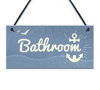 RED OCEAN Bathroom Toilet Hanging Plaque Seaside Nautical Accessories Shabby Chic Vintage Door Sign Gift