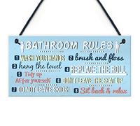 Red Ocean Bathroom Toilet The Loo Rules Shabby Chic Vintage Retro Funny Novelty Hanging Door Sign Plaque Gifts