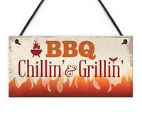 RED OCEAN BBQ Chillin & Grillin Barbecue Outdoor Garden Plaque Kitchen Bar Shed Sign Gift For Dad