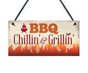 Red Ocean BBQ Chillin & Grillin Barbecue Outdoor Garden Plaque Kitchen Bar Shed Sign Gift For Dad