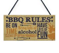 Red Ocean Bbq Rules Wall Plaque Garden Shed Kitchen Pub Barbecue Sign Friendship Man Cave Gift For Him
