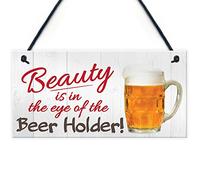 RED OCEAN BEAUTY IS IN THE EYE OF BEER HOLDER NOVELTY VINTAGE RETRO PUB STYLE SIGN PLAQUE MAN CAVE