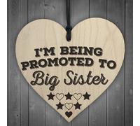 Red Ocean Being Promoted To Big Sister Wooden Hanging Heart Plaque
