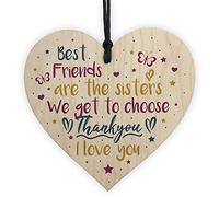 Red Ocean Best Friend Sister Friendship Handmade Wooden Hanging Heart Sign Birthday Christmas Chic Plaque