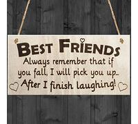 Red Ocean Best Friends Always Remember That If You Fall I Will Pick You Up When I Finish Laughing! Novelty Best Friend Friendship Wooden Hanging Plaque Gift Sign