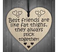 RED OCEAN Best Friends Are Like Fat Thighs They Always Stick Together Novelty Wooden Hanging Heart Friendship Plaque