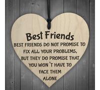 Red Ocean Best Friends Face Problems Together Wooden Hanging Heart Plaque
