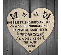 RED OCEAN Best Friendships Foundation Is Prosecco Wooden Hanging Heart Alcohol Joke Sign Novelty Plaque Gift