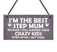 RED OCEAN Best Stepmum Crazy Kids Novelty Hanging Plaque Gifts For Mum Birthday Present