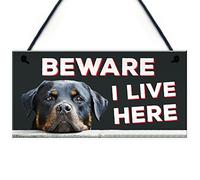 Red Ocean Beware I Live Here Rottweiler Hanging Outdoor Dog Warning Sign Gate Security Plaque
