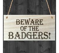 Red Ocean Beware Of The Badgers Novelty Wooden Hanging Shabby Chic Plaque Gift
