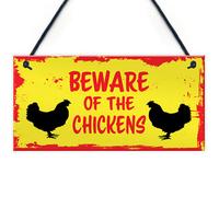 Red Ocean Beware Of The Chickens Hanging Plaque Chicken Coop Sign Chicken Gifts