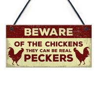 Red Ocean Beware Of The Chickens Sign For Gate Chicken Coop Hen House Funny Chicken Gift