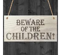 Red Ocean Beware Of The Children Novelty Wooden Hanging Shabby Chic Plaque Gift