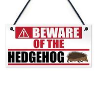 Red Ocean Beware Of The Hedgehog Novelty Hanging Plastic Plaque Garden Wall Gift Sign New