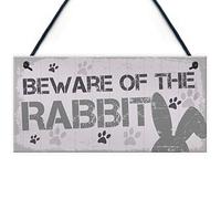 RED OCEAN Beware Rabbit Home Door Funny Sign Hutch Accessories Novelty Pet Animal Gifts Rabbit Gifts For Women