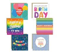 RED OCEAN Birthday Cards Multipack - 6 Pack of Birthday Cards For Kids, Adults, Female & Male. Assorted Birthday Cards and Envelopes - 14.5x14.5cm Greetings Card