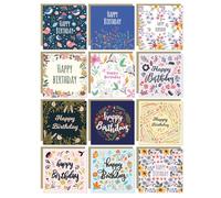 RED OCEAN Birthday Cards Multipack of 12, Birthday Cards With Envelopes Floral Designs For Her, Birthday Card For Mum Daughter Sister Grandparents 145x145mm