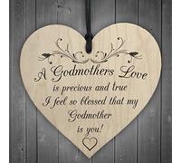 Red Ocean Blessed With Godmothers Love Wooden Hanging Heart Plaque Sign Mothers Day Gift Present