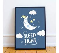 RED OCEAN Blue Nursery Prints/Nursery Room Wall Art Pictures/Baby Boys Room Decor/Bedroom Wall Decorations (A4 Print with Black Frame - Sleep Tight BLUE)