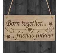 Red Ocean Born Together Friends Forever Twins Keepsake Gift Hanging Plaque Family Sign