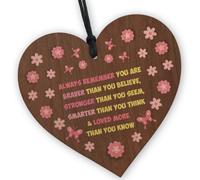 Red Ocean Braver Stronger Beautiful Wooden Heart - Handcrafted Motivational Keepsake With Inspirational Message