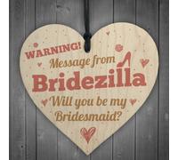 Red Ocean Bridezilla Will You Be My Bridesmaid Maid Of Honour Wooden Heart Wedding Invitation Invite Keepsake