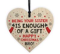 RED OCEAN Brother Christmas Funny Novelty Wooden Heart Sign Plaque Christmas From Sister Big Brother