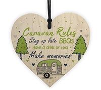 RED OCEAN Caravan Rules Novelty Hanging Wooden Heart Caravan Sign Retirement Friend Gift