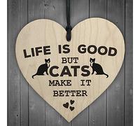 RED OCEAN Cats Make Life Better Wooden Hanging Heart Plaque Cat Lovers Owner Home Pet Sign