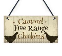 Red Ocean Caution Free Range Chickens Garden Signs Funny Novelty Hanging Sign Chicken Hen Sign