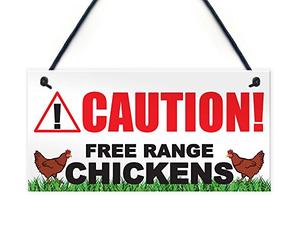 Red Ocean Caution Free Range Chickens Hanging Plaque Chicken Coop Outdoor Hens Sign