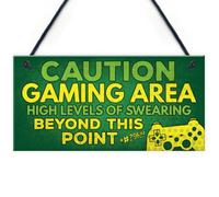 Red Ocean Caution Gaming Area Novelty Gamer Accessories Gift For Son Brother Dad Man Cave Boys Room Bedroom Door Sign Decor