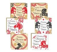 RED OCEAN Chinese New Year 2026 Cards Multipack of 6 Luna New Year Cards For Family and Friends Year of The Horse Chinese Zodiac Animal Pack With 6 Kraft Envelopes Included